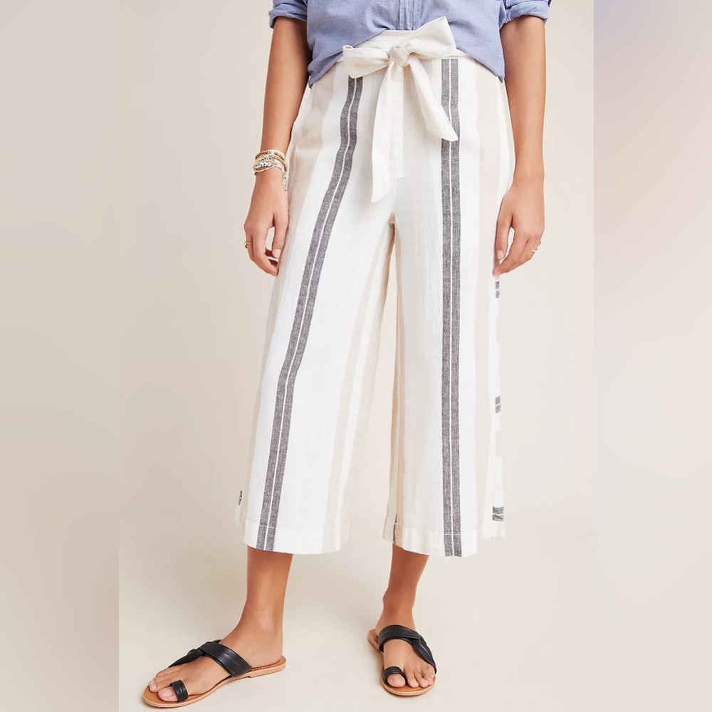 ANTHROPOLOGIE shorebound cropped linen wide leg pants - Picture 1 of 8